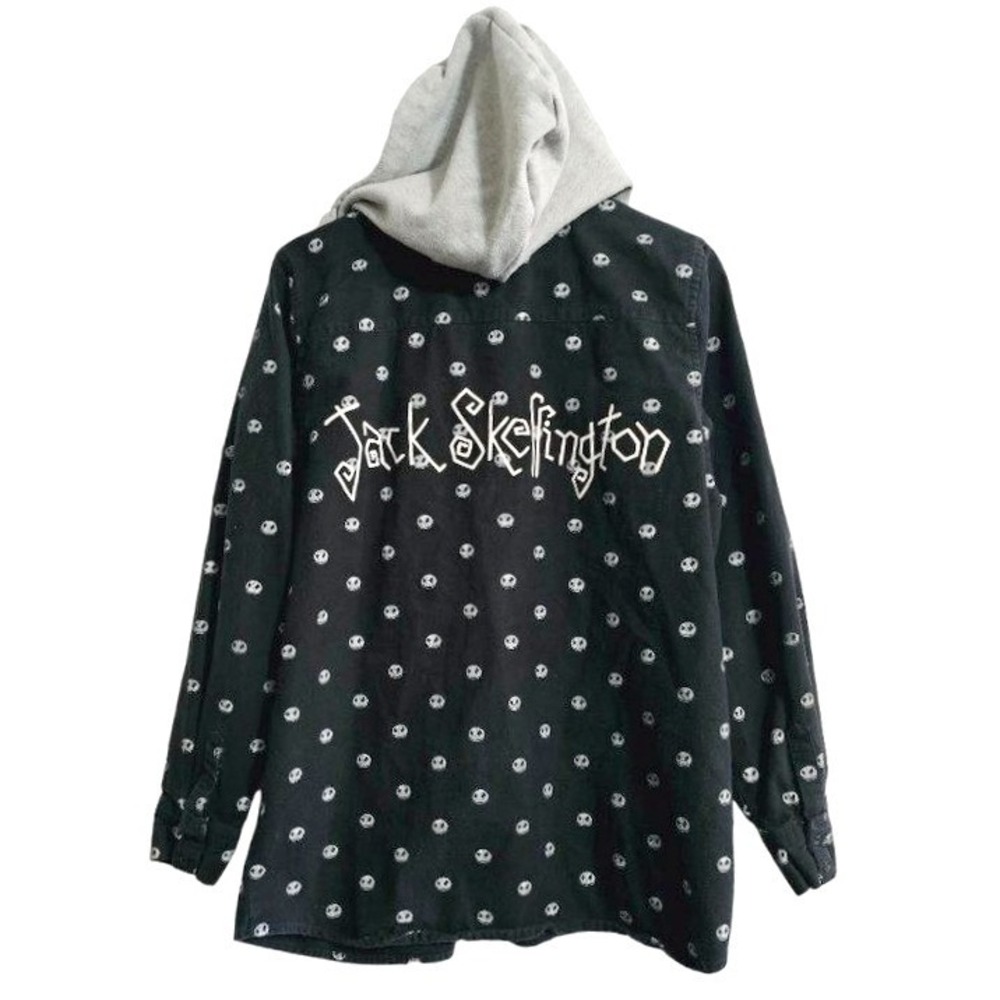 Disney Japan Jack‎ Skellington Hooded Flannel Shacket Size Medium Black All over